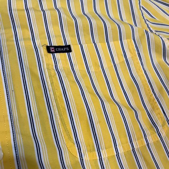 Chaps Easy Care men’s yellow striped button down long sleeve shirt chest pocket - Picture 4 of 12